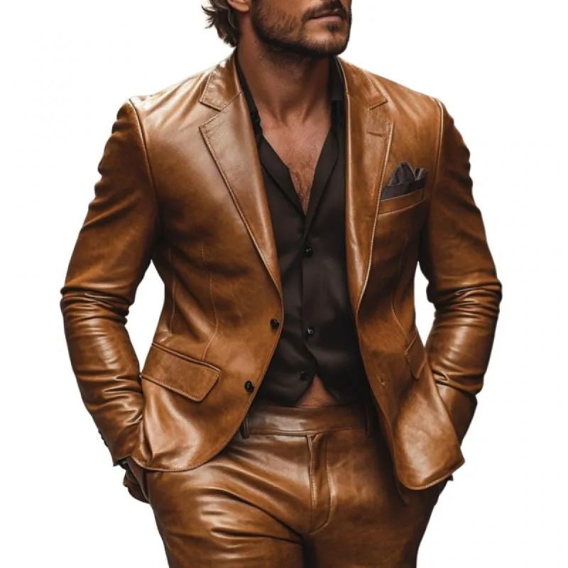 Men's Vintage Leather Notched Lapel Single Breasted Slim Fit Blazer 32991759M sold by Manly
