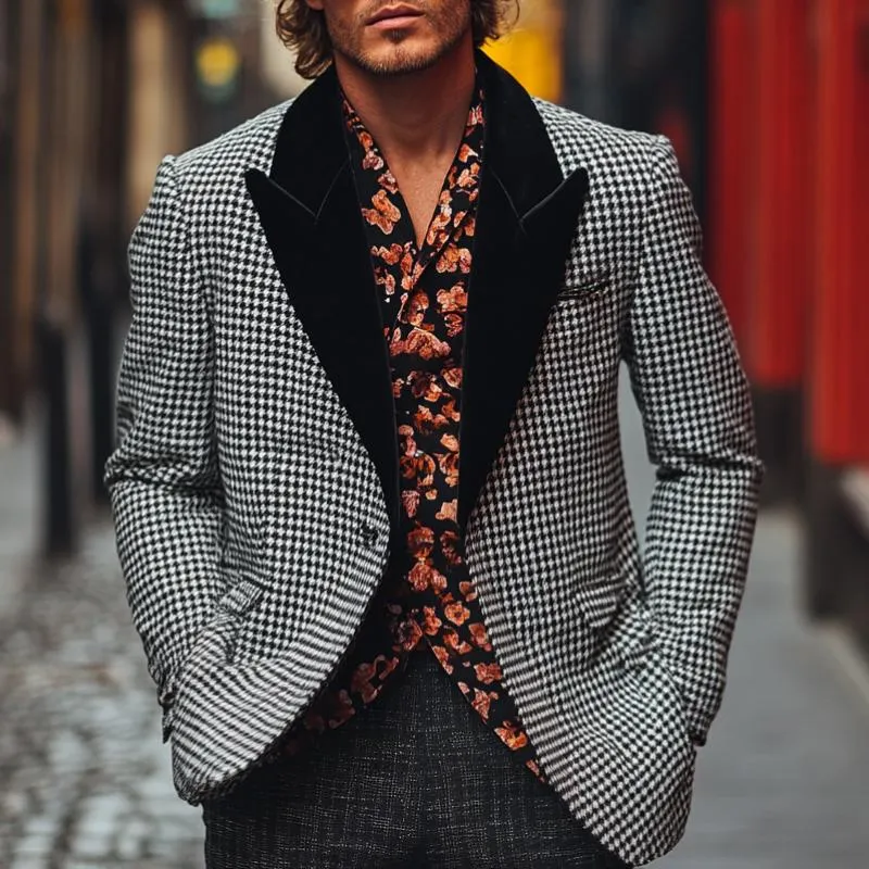 Men's Casual Houndstooth Peak Lapel Blazer 71556677F sold by Manly product image thumbnail 2