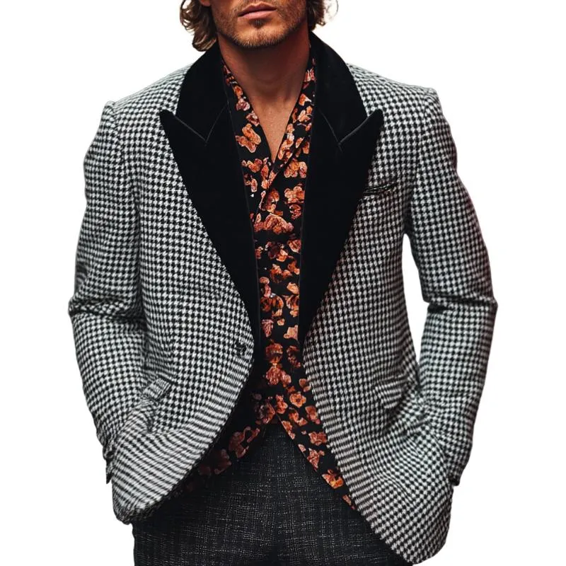 Men's Casual Houndstooth Peak Lapel Blazer 71556677F sold by Manly