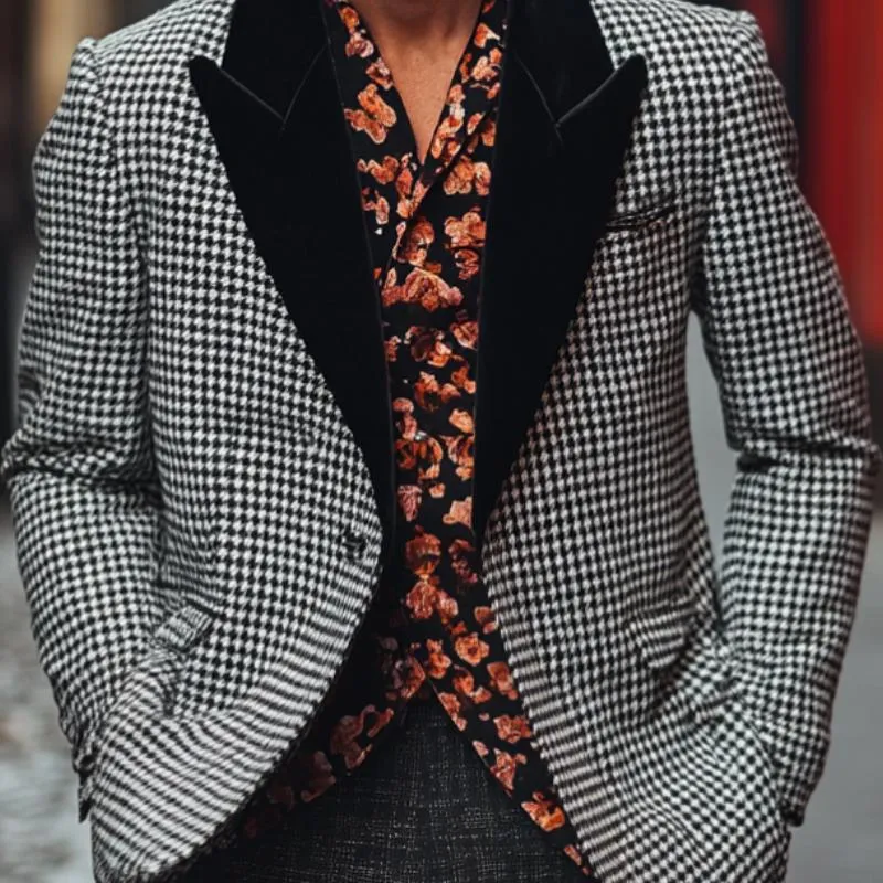 Men's Casual Houndstooth Peak Lapel Blazer 71556677F sold by Manly product image thumbnail 3
