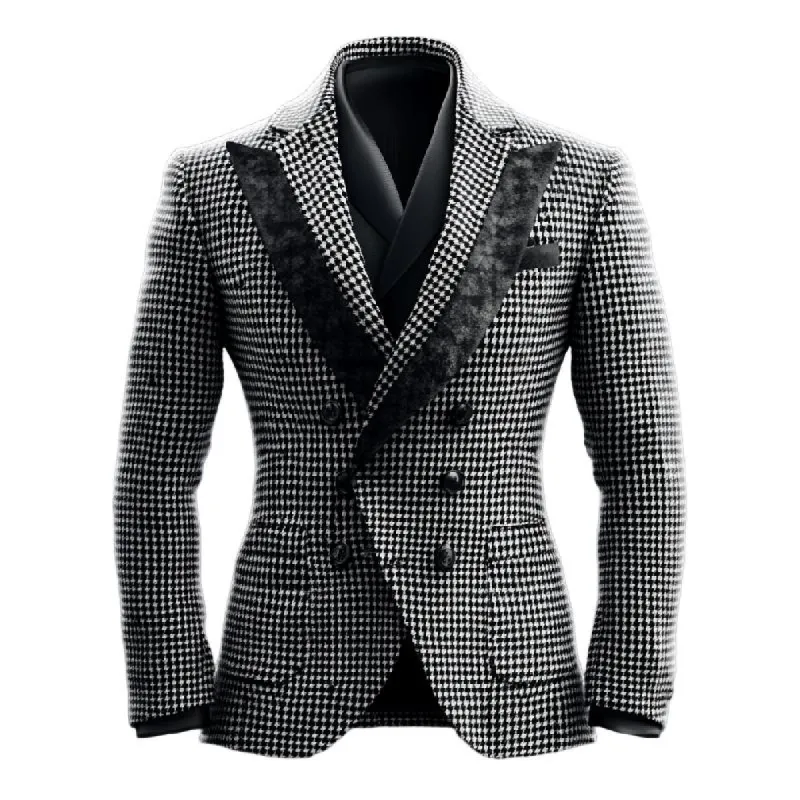 Men's Stylish Houndstooth Double-breasted Lapel Blazer 34465600F sold by Manly