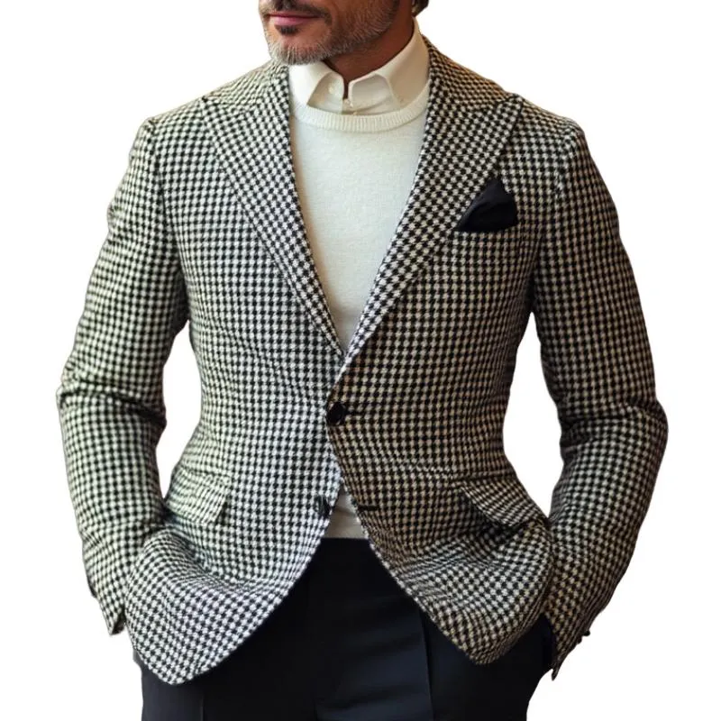 Men's Casual Houndstooth Lapel Blazer 77675781F sold by Manly