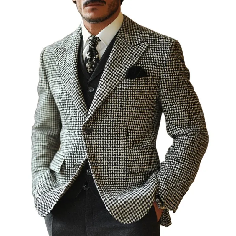 Men's Fashionable Houndstooth Two-button Lapel Blazer 97477077F sold by Manly