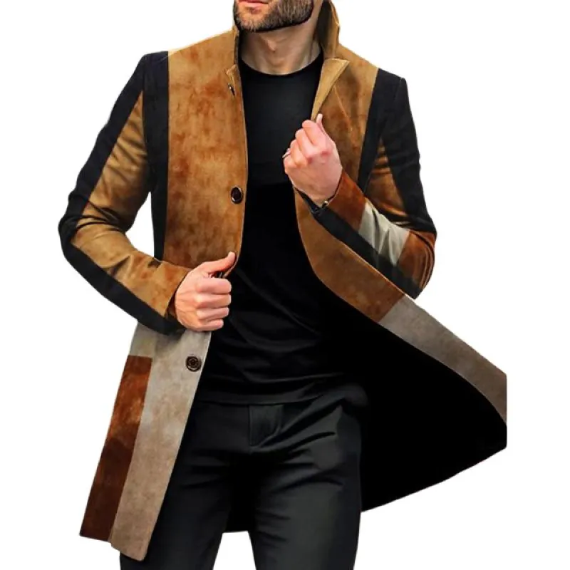 Men's Vintage Suede Paneled Stand Collar Mid-length Coat 12724816U sold by Manly