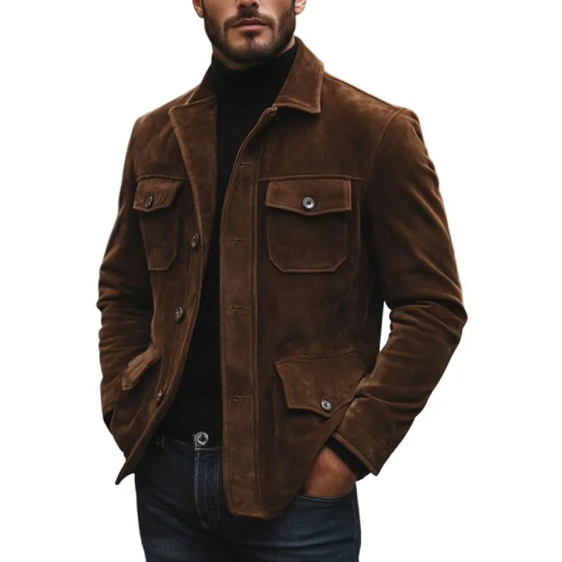 Men's Vintage Lapel Suede Button Jacket 05279822U sold by Manly