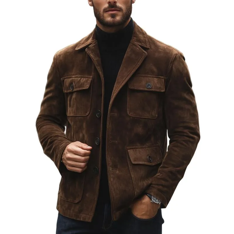 Men's Vintage Lapel Suede Button Jacket 43698716U sold by Manly