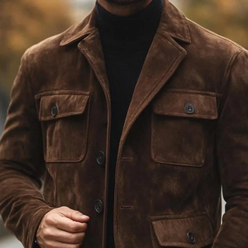 Men's Vintage Lapel Suede Button Jacket 43698716U sold by Manly product image thumbnail 3