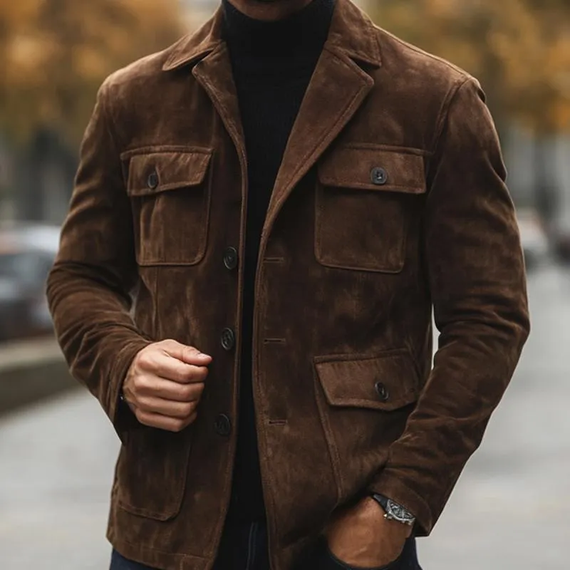 Men's Vintage Lapel Suede Button Jacket 43698716U sold by Manly product image thumbnail 2