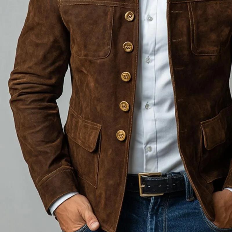 Men's Vintage Suede Stand Collar Button Jacket 22227217U sold by Manly product image thumbnail 3