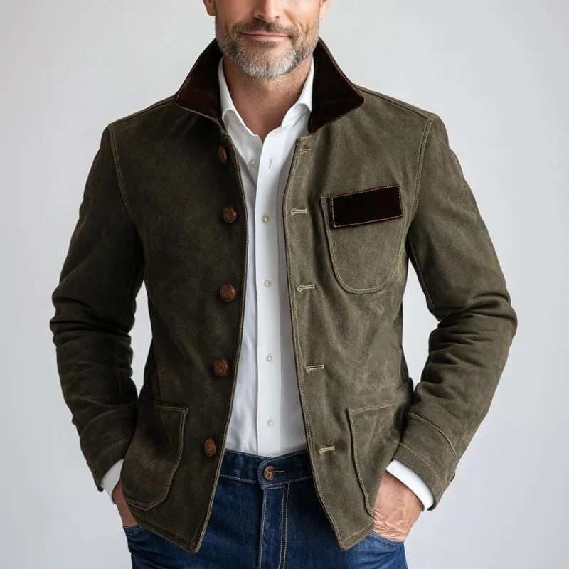 Men's Vintage Suede Patch Collar Button-down Jacket 59189752U sold by Manly product image thumbnail 2