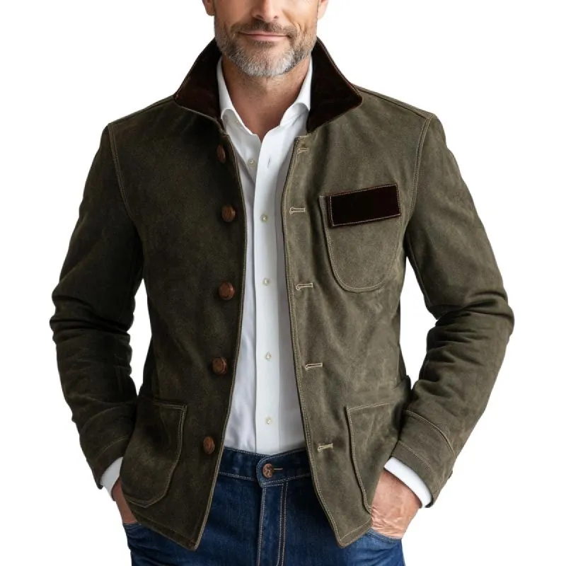 Men's Vintage Suede Patch Collar Button-down Jacket 59189752U sold by Manly