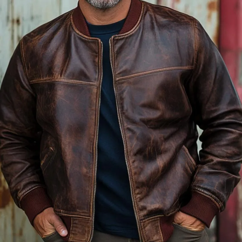 Men's Casual Baseball Collar Leather Jacket 42414451F sold by Manly product image thumbnail 3