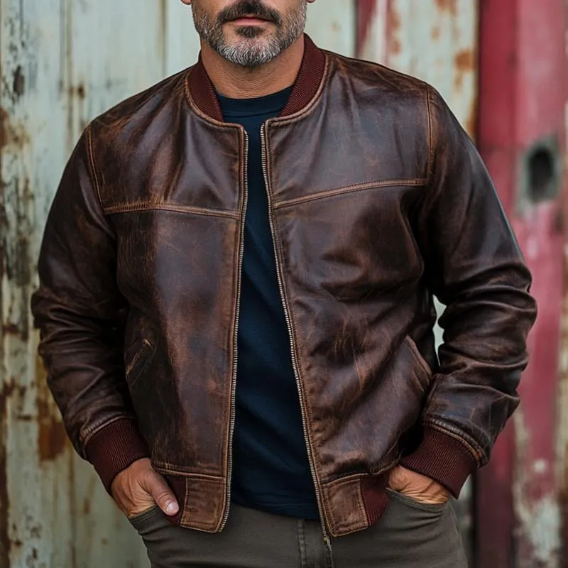 Men's Casual Baseball Collar Leather Jacket 42414451F sold by Manly product image thumbnail 2
