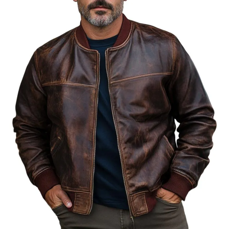 Men's Casual Baseball Collar Leather Jacket 42414451F sold by Manly
