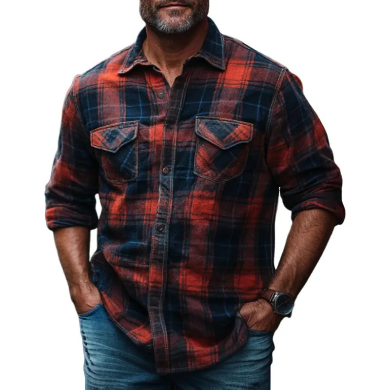 Men's Versatile Lapel Flannel Plaid Long Sleeve Shirt 27722440F sold by Manly