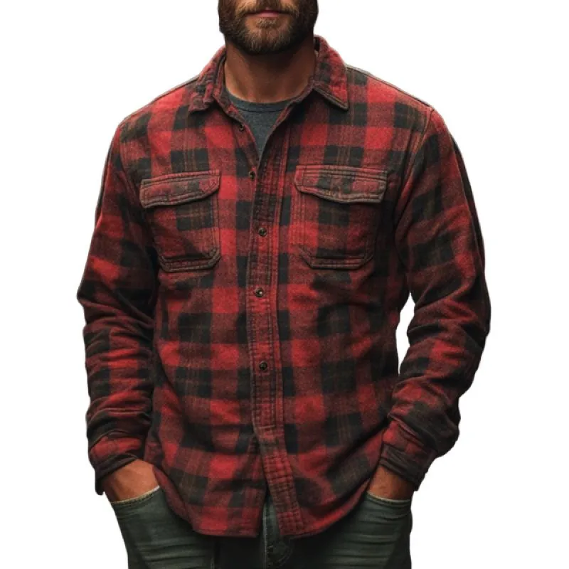 Men's Casual Lapel Flannel Plaid Long Sleeve Shirt 11334542F sold by Manly