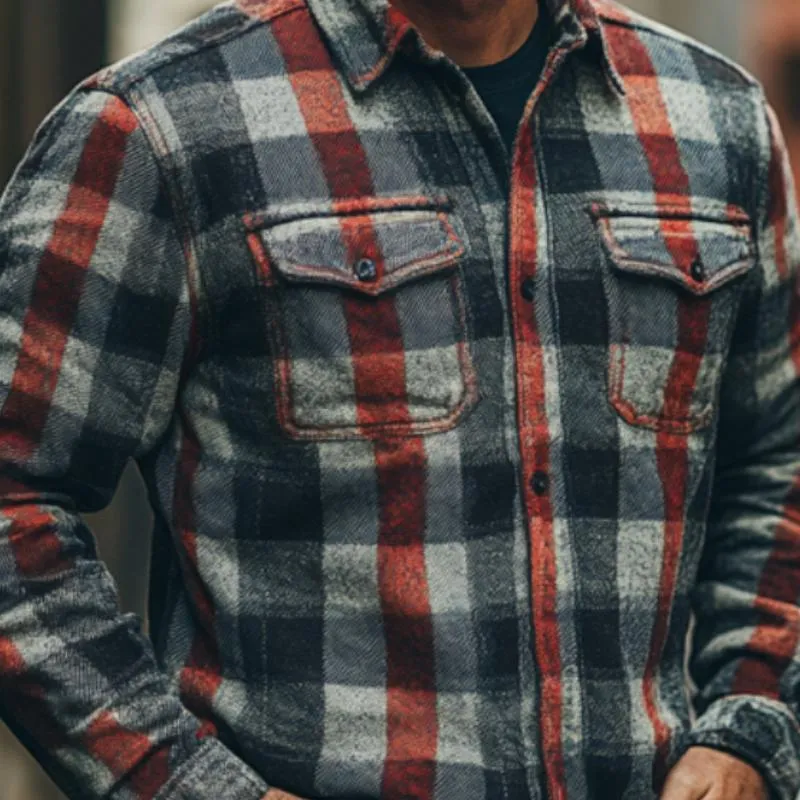 Men's Vintage Lapel Flannel Plaid Long Sleeve Shirt 67569000F sold by Manly product image thumbnail 3