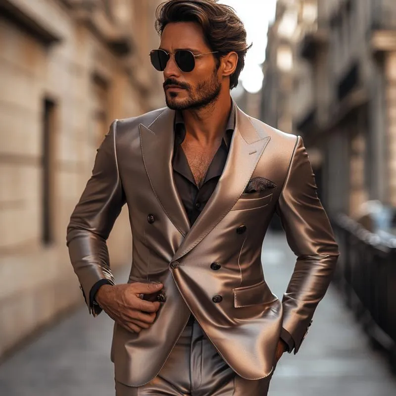 Men's Vintage Elegant Satin Peak Lapel Double Breasted Slim Fit Blazer 20079037M sold by Manly product image thumbnail 3