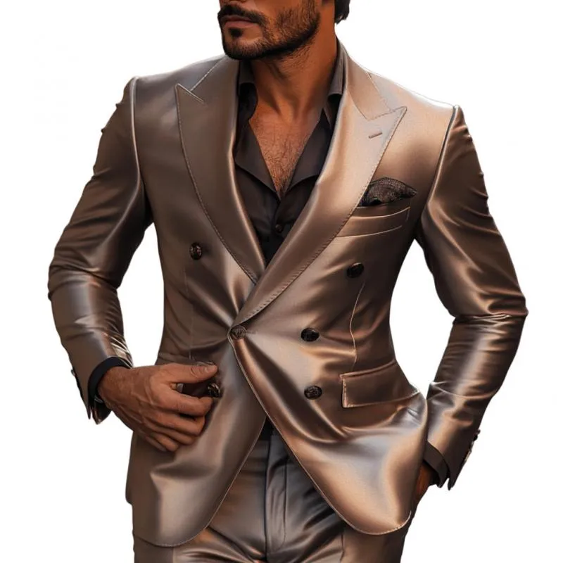 Men's Vintage Elegant Satin Peak Lapel Double Breasted Slim Fit Blazer 20079037M sold by Manly