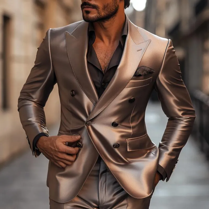 Men's Vintage Elegant Satin Peak Lapel Double Breasted Slim Fit Blazer 20079037M sold by Manly product image thumbnail 2