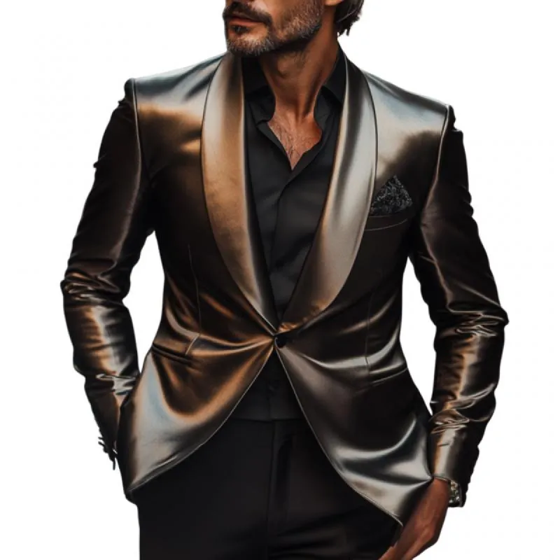 Men's Vintage Satin Shawl Collar Single-breasted Slim-fit Blazer 58616791M sold by Manly