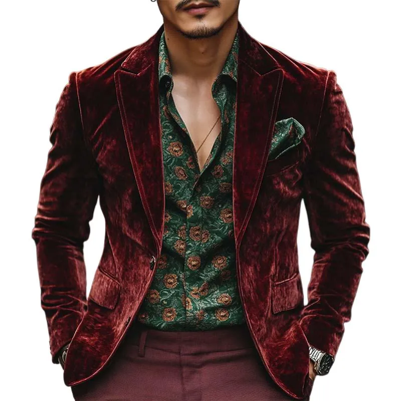 Men's Classic Retro Single-breasted Slim Fit Velvet Blazer 76084632K sold by Manly