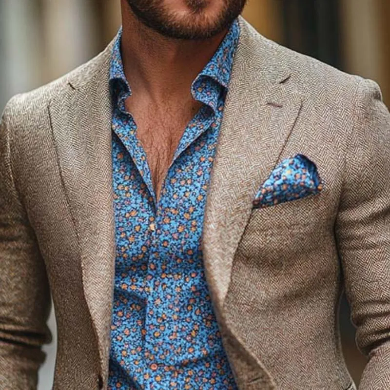 Men's Classic Casual Slim Fit Single-Breasted Herringbone Wool Blazer 23131777K sold by Manly product image thumbnail 3