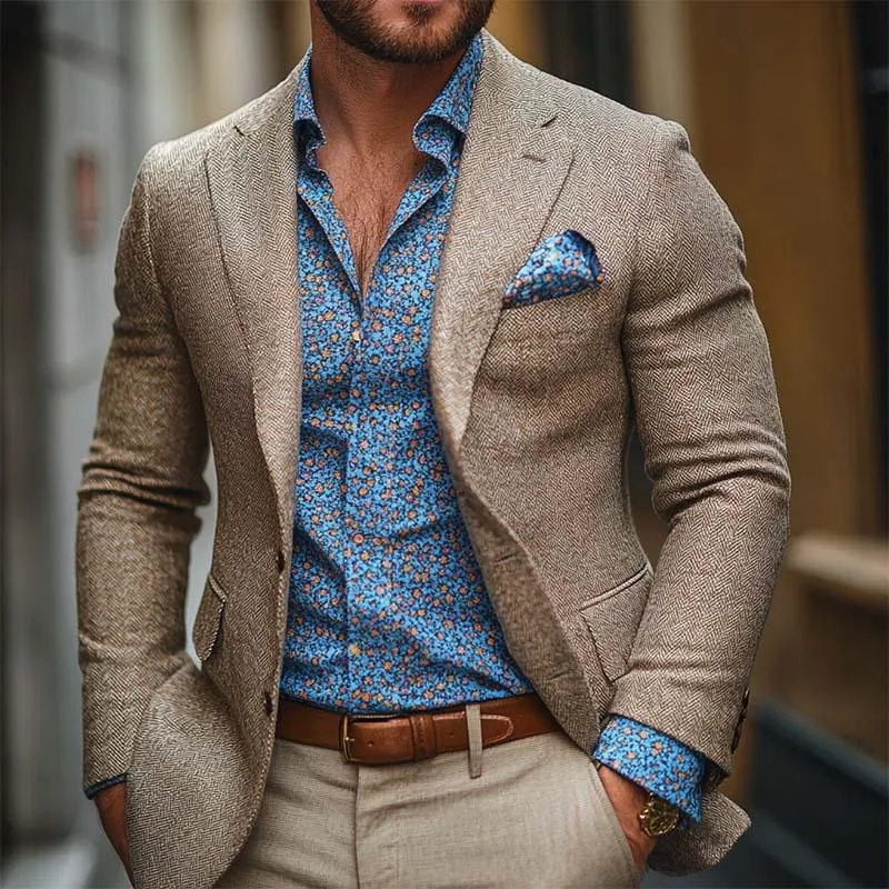 Men's Classic Casual Slim Fit Single-Breasted Herringbone Wool Blazer 23131777K sold by Manly product image thumbnail 2