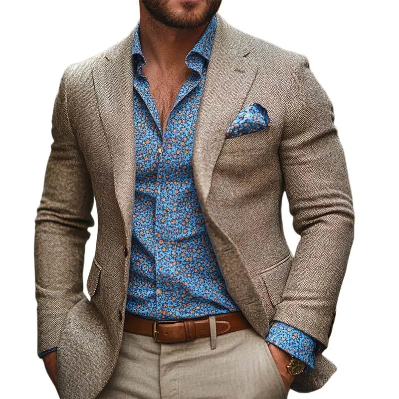 Men's Classic Casual Slim Fit Single-Breasted Herringbone Wool Blazer 23131777K sold by Manly