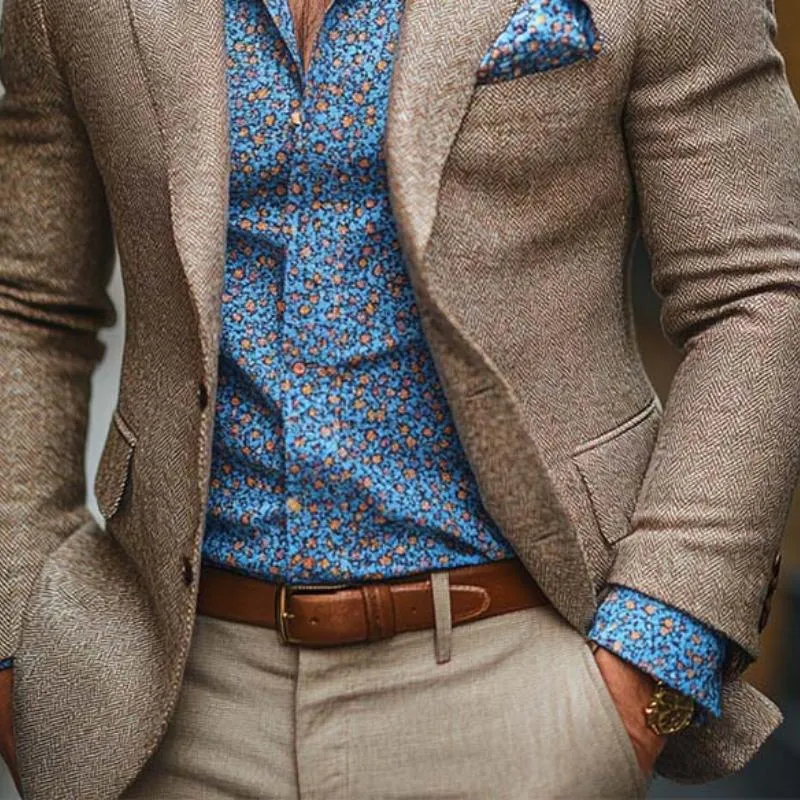 Men's Classic Casual Slim Fit Single-Breasted Herringbone Wool Blazer 23131777K sold by Manly product image thumbnail 4