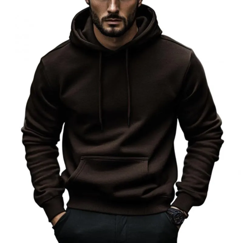 Men's Vintage Solid Color Cotton Loose Kangaroo Pocket Hoodie 39471396M sold by Manly
