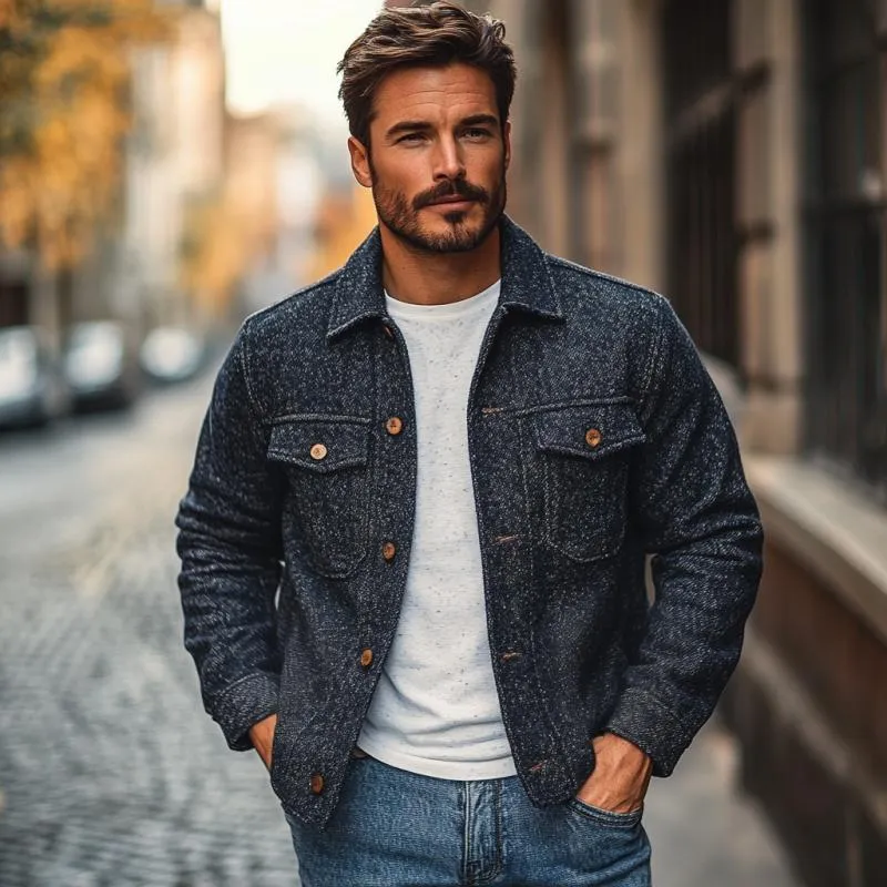 Men's Vintage Tweed Lapel Loose Shirt Jacket 86640098M sold by Manly product image thumbnail 3