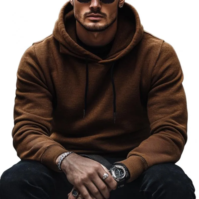 Men's Vintage Solid Color Cotton Loose Sports Hoodie 61855388M sold by Manly