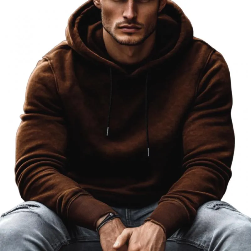 Men's Vintage Solid Color Cotton Loose Sports Hoodie 85249789M sold by Manly