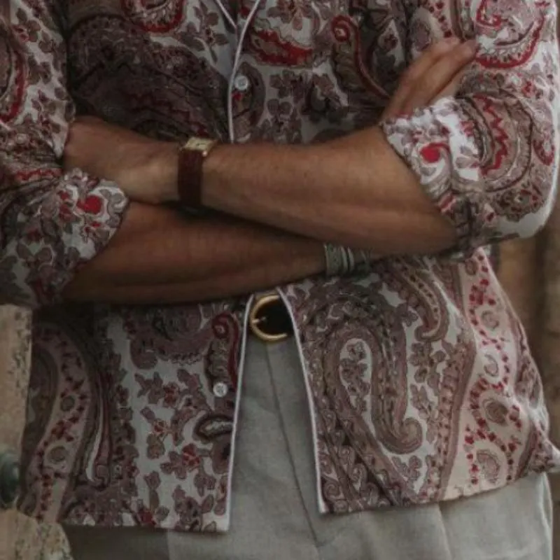 Men's Classic Vintage Pocket Print Slim Fit Rolled Hem Long Sleeve Shirt 67295284K sold by Manly product image thumbnail 4