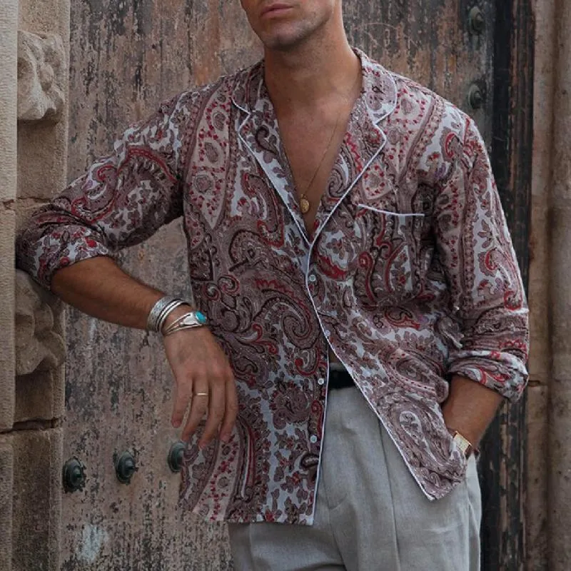 Men's Classic Vintage Pocket Print Slim Fit Rolled Hem Long Sleeve Shirt 67295284K sold by Manly product image thumbnail 2