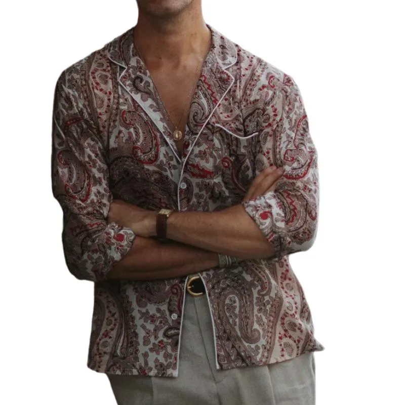 Men's Classic Vintage Pocket Print Slim Fit Rolled Hem Long Sleeve Shirt 67295284K sold by Manly