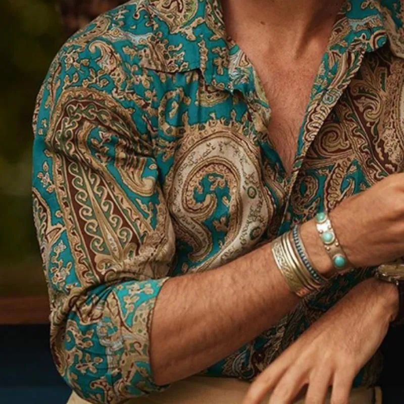 Men's Classic Retro Print Slim Fit Long Sleeve Shirt 09452627K sold by Manly product image thumbnail 4