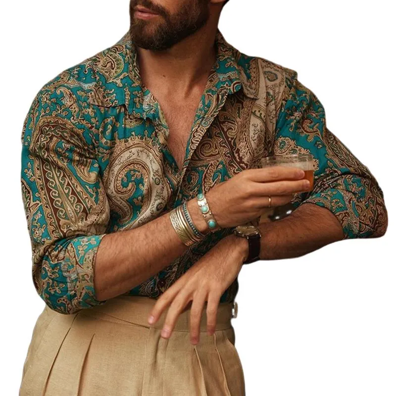 Men's Classic Retro Print Slim Fit Long Sleeve Shirt 09452627K sold by Manly