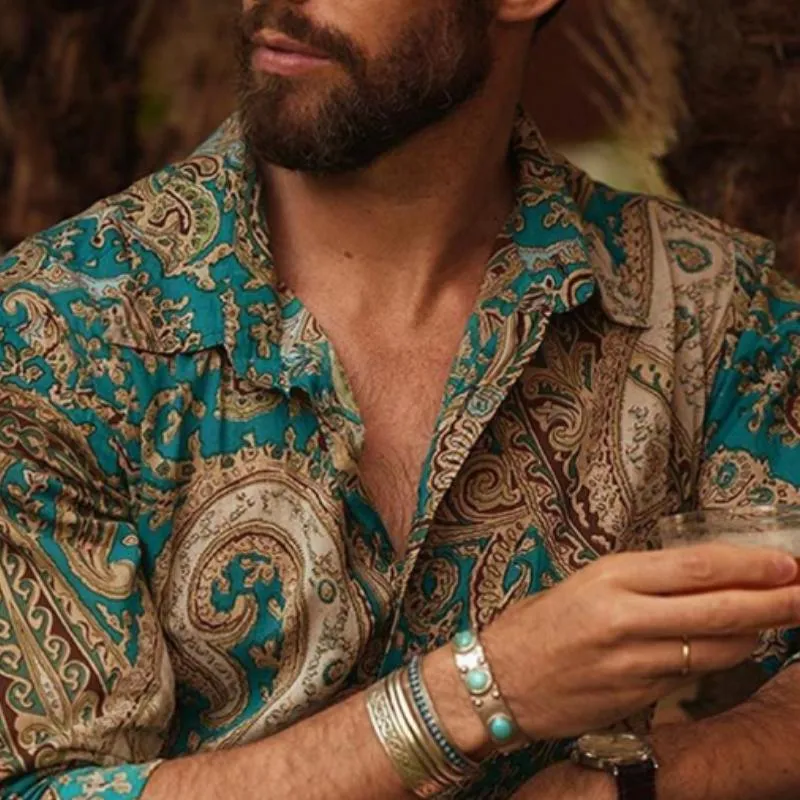 Men's Classic Retro Print Slim Fit Long Sleeve Shirt 09452627K sold by Manly product image thumbnail 3