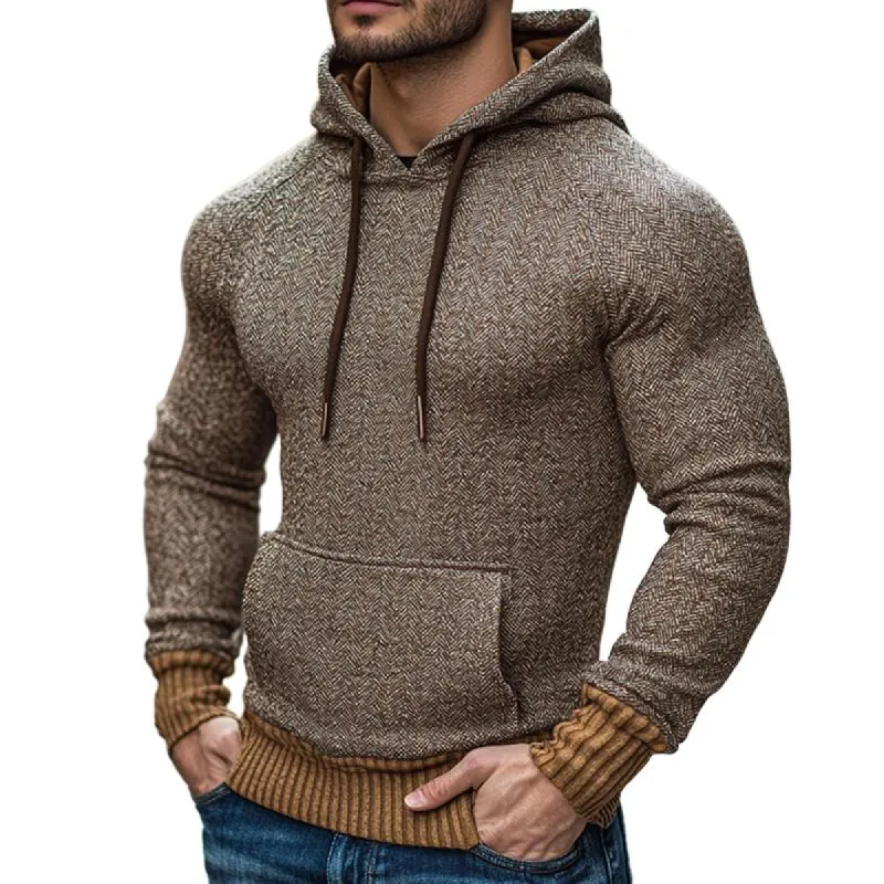 Men's Retro Casual Herringbone Colorblock Hoodie 08567641TO sold by Manly