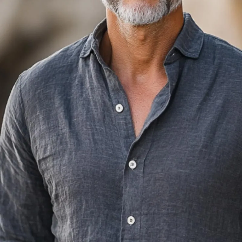 Men's Retro Casual Cotton and Linen Lapel Long Sleeve Shirt 38150961TO sold by Manly product image thumbnail 3