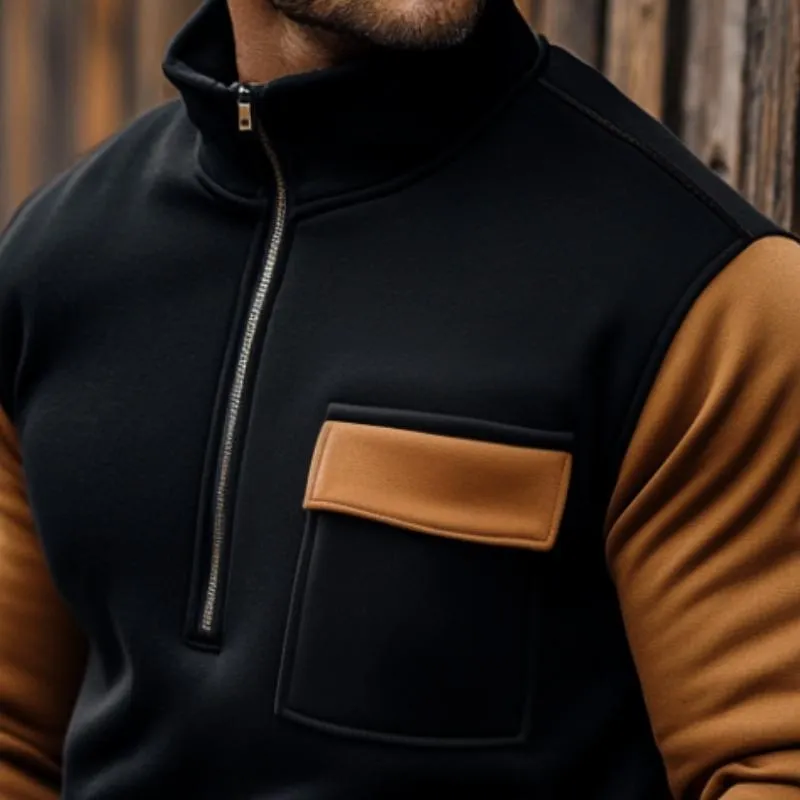 Men's Retro Casual Colorblock Stand Collar Zipper Sweatshirt 20501489TO sold by Manly product image thumbnail 3