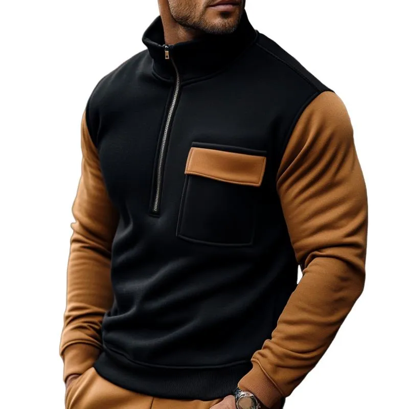 Men's Retro Casual Colorblock Stand Collar Zipper Sweatshirt 20501489TO sold by Manly