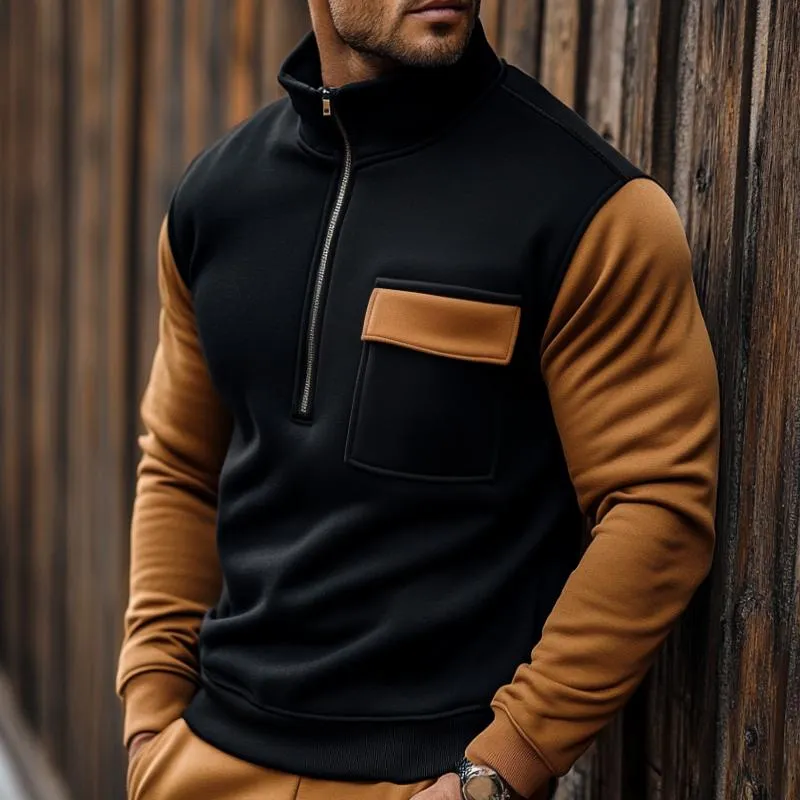 Men's Retro Casual Colorblock Stand Collar Zipper Sweatshirt 20501489TO sold by Manly product image thumbnail 2