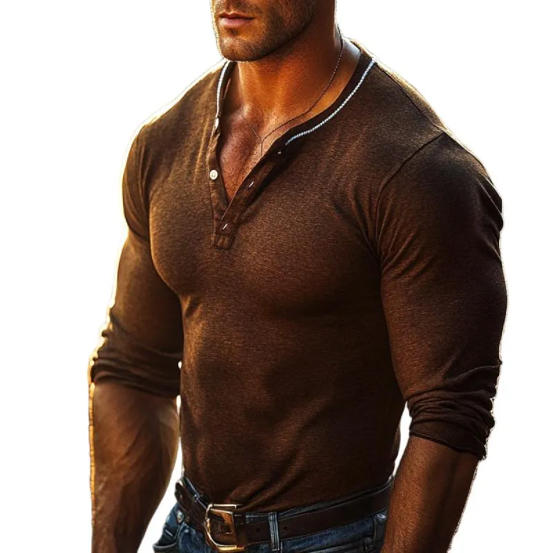 Men's Vintage Casual Button Long Sleeve T-Shirt 44252437TO sold by Manly