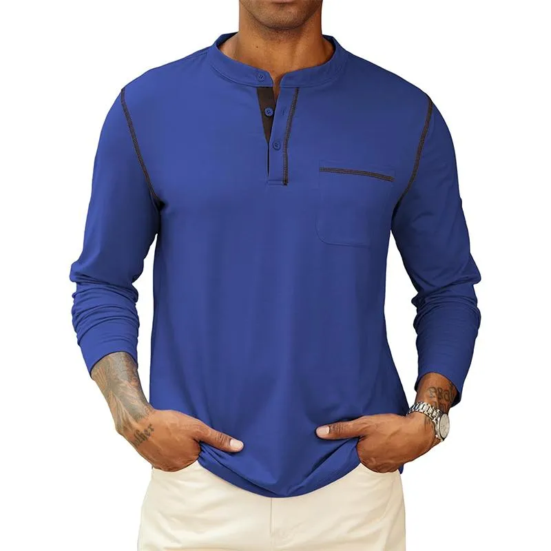 Men's Solid Color Henley Collar Long Sleeve T-shirt 80454549Z sold by Manly