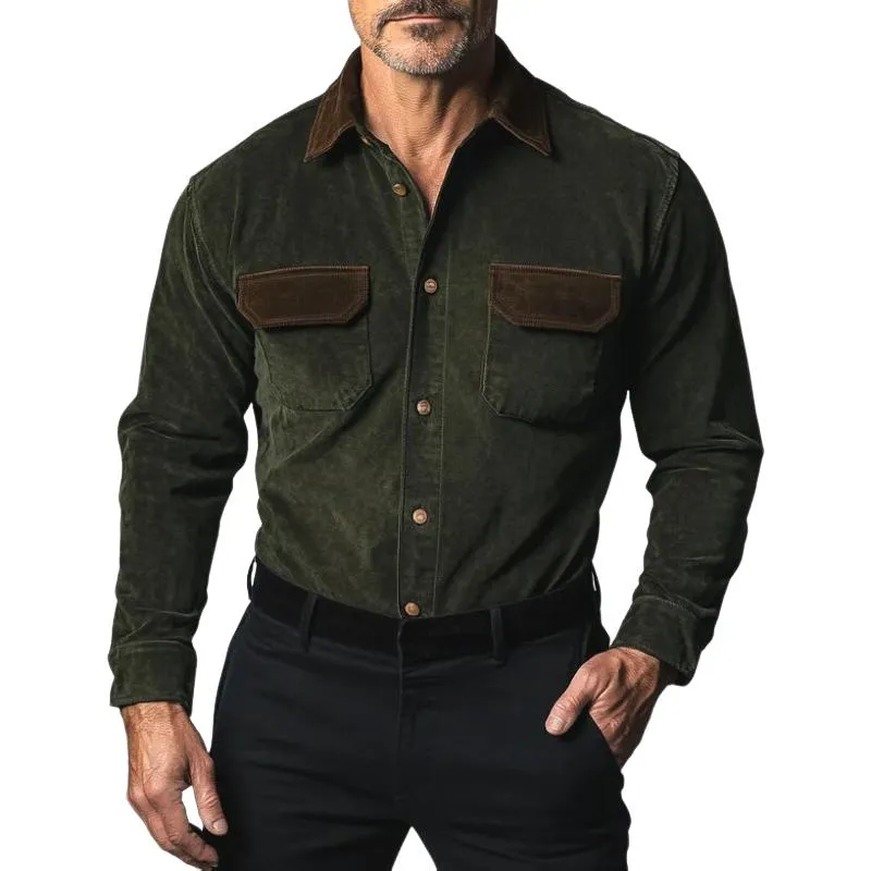 Men's Vintage Suede Colorblock Long Sleeve Shirt 19863452Y sold by Manly