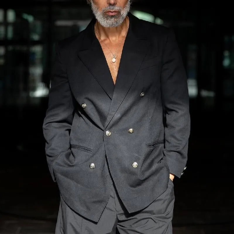 Men's Fashion Faux Cotton and Linen Loose Lapel Double Breasted Blazer 44916306Y sold by Manly product image thumbnail 3