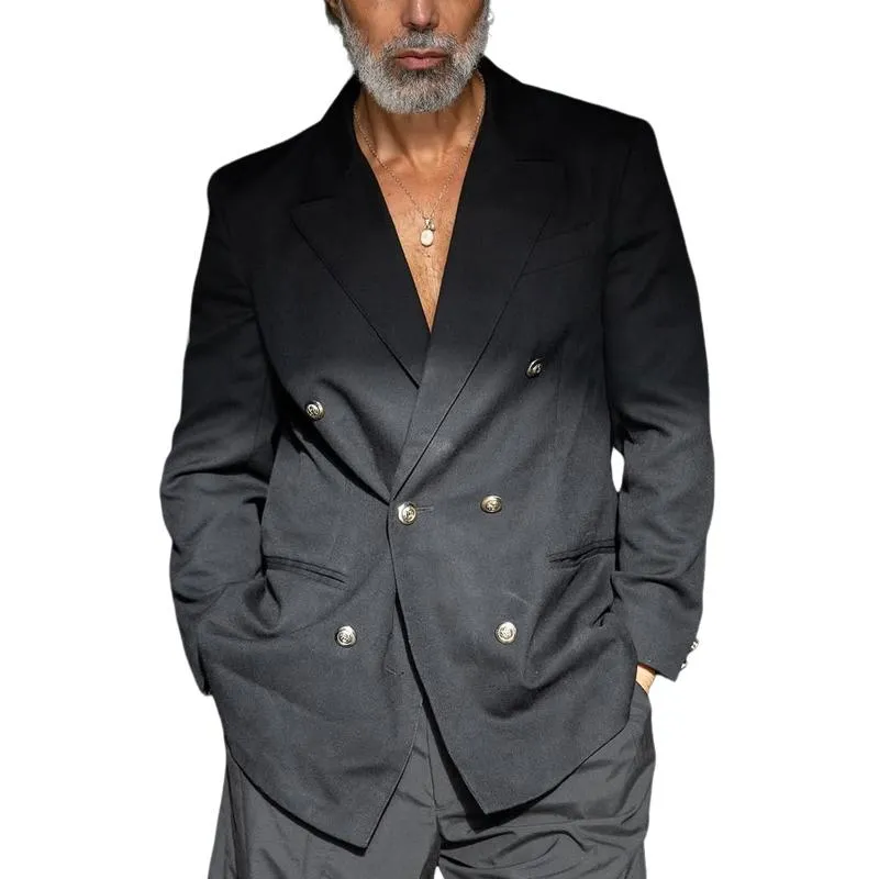 Men's Fashion Faux Cotton and Linen Loose Lapel Double Breasted Blazer 44916306Y sold by Manly
